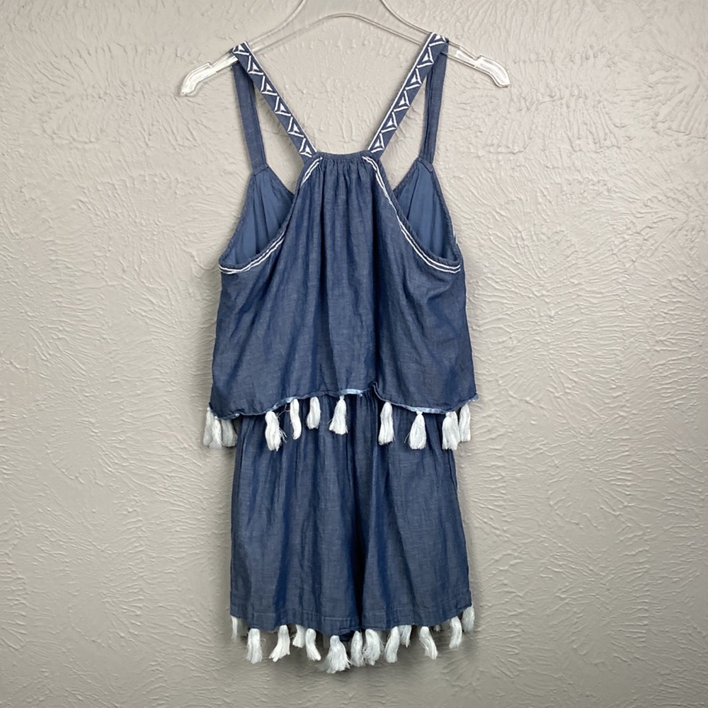 Shoshanna Swimwear Blue & White Embroidered Tassel Romper Shorts Cover U… - Picture 12 of 15